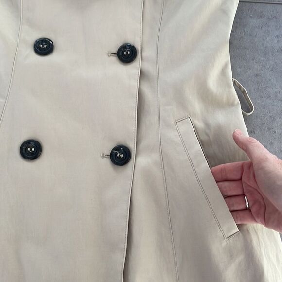 BETSEY JOHNSON women’s beige ruffle collar double breasted trench coat no belt S - Picture 9 of 16